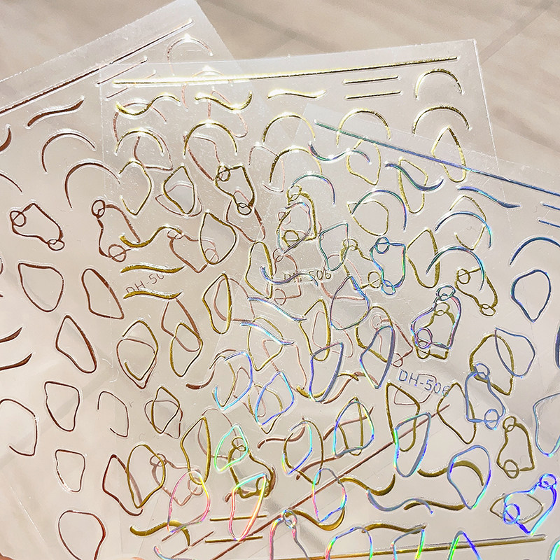 美甲镭射贴纸立体烫金网红爱心镂空几何3d心型图案小红书指甲装饰