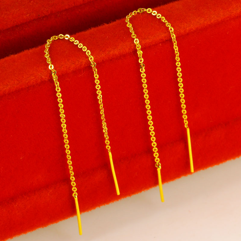 黄金耳线女款AU750纯金耳环9999足金养耳朵男首饰纯黄金真金