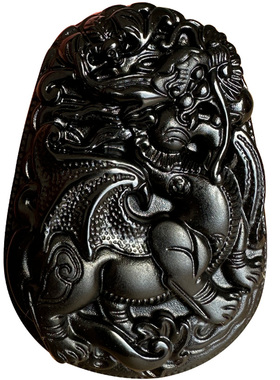 正宗黑曜石飞天火麒麟吊坠男女霸气大款补火如意通财貔貅助子挂件