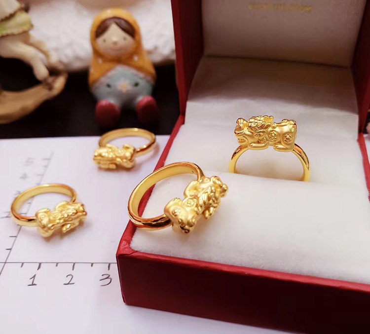 3D硬金黄金貔貅戒指指环转运珠999足金貔貅女纯金食指戒自用送礼