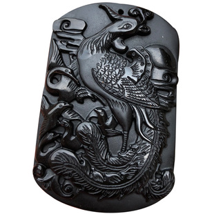 天然黑曜石浴火凤凰朱雀吊坠有凤来仪丹朝阳项链送证书