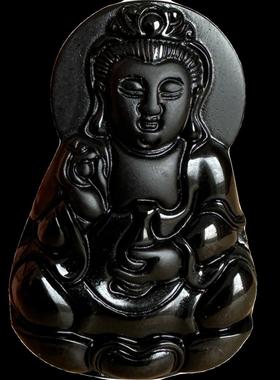 正宗黑曜石观世音菩萨吊坠 净瓶平平安安观音挂件 男女兰花指菩萨