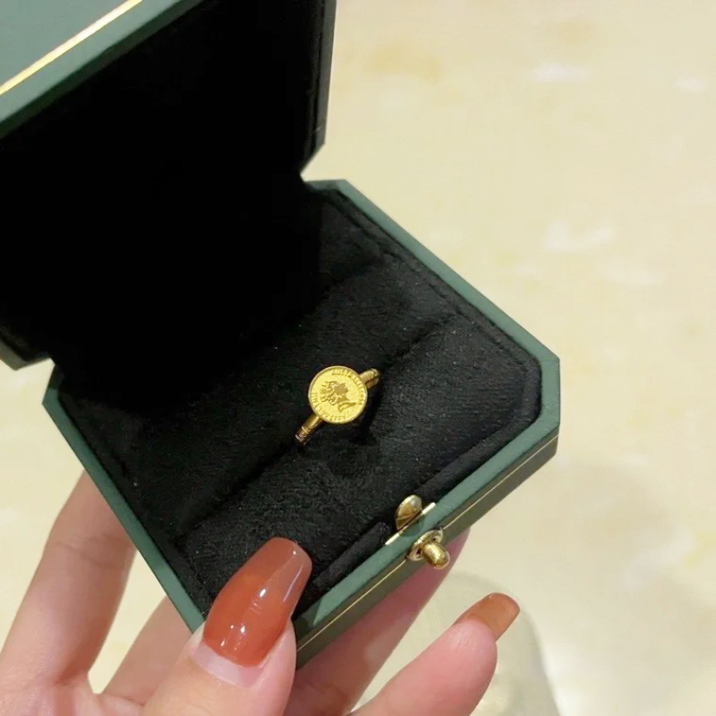 新款5G黄金女王戒指足金999女王牌指环女士时尚简约活口纯金戒指