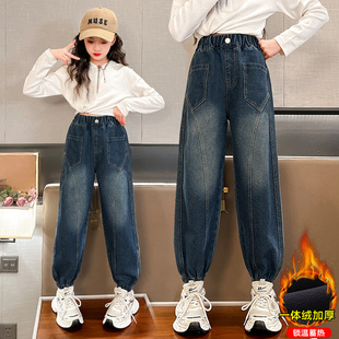 洋气老爹裤 女童牛仔裤 儿童春装 洋气宽松女大童束脚裤 春秋2024新款