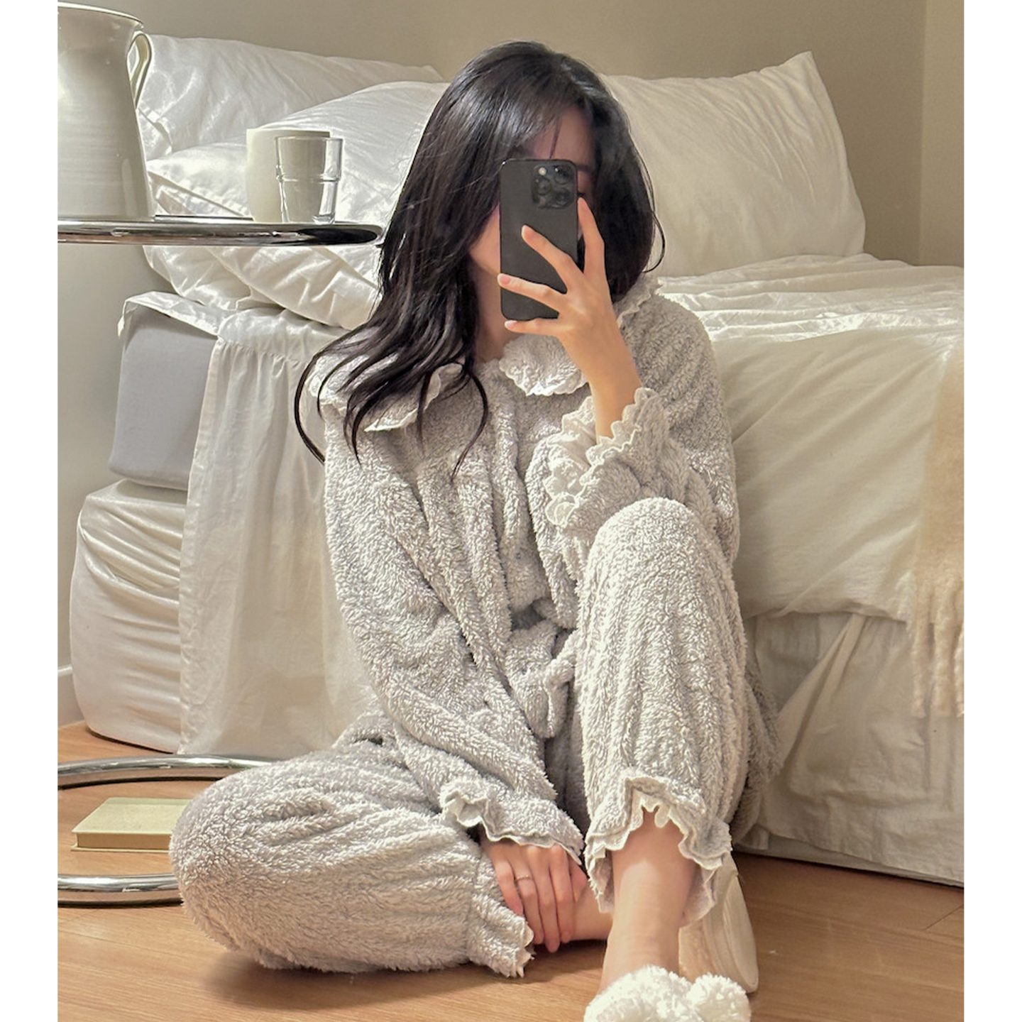 珊瑚绒睡衣女秋冬季简约休闲小香风加厚柔软保暖可出门家居服套装