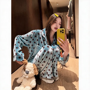 波点金丝绒睡衣女冬新款长袖少女韩版高级感可外穿休闲家居服套装