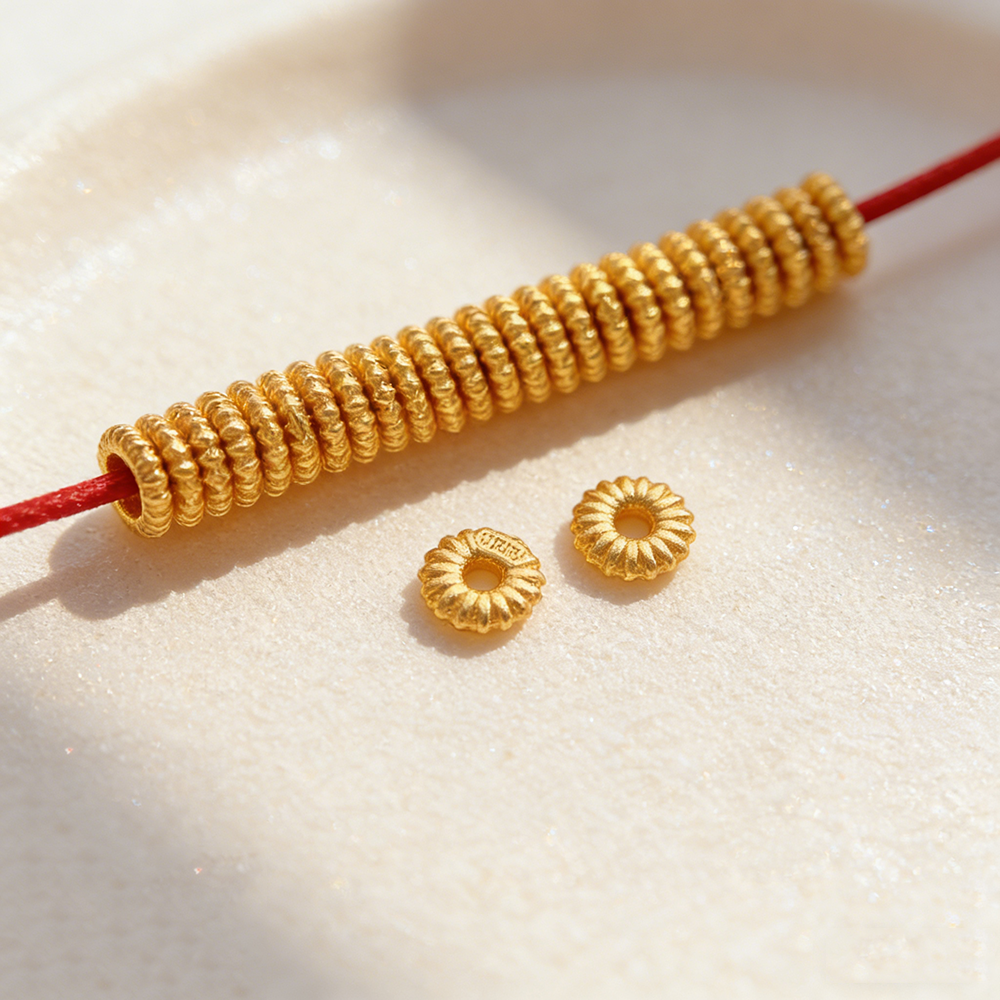 S925银实心镀金3.6mm麻花隔片国风扭纹手链DIY隔珠配件小号隔珠