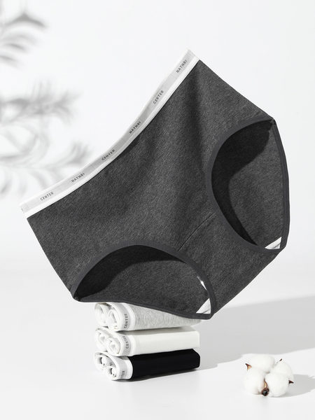 Gray and black men’s underwear briefs displayed on a white background