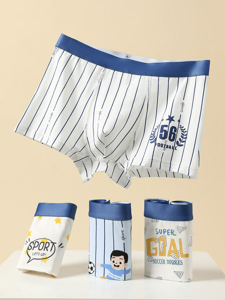 Patterned boxer briefs underwear in white and blue with sporty prints