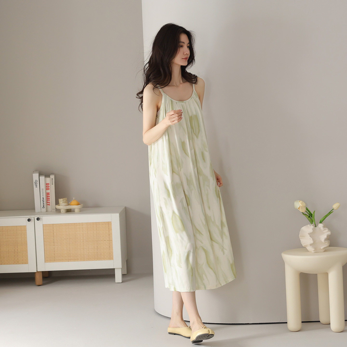 芬腾可安吊带睡裙女夏季纯棉带胸垫可外穿家居服薄款棉100%中裙