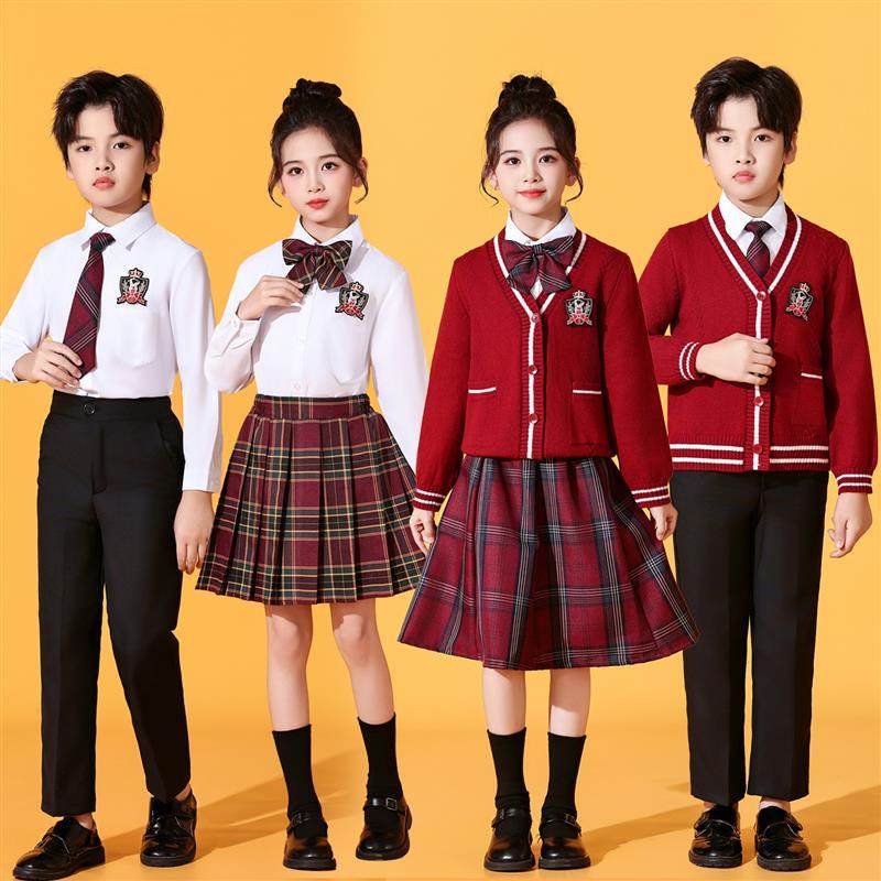 元旦儿童合唱演出服小学生班服套装朗诵比赛表演服装红色加绒秋冬