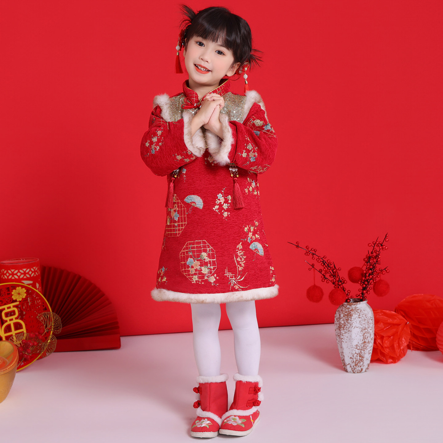 元旦儿童拜年服女童唐装中国风女宝宝加厚过年衣服冬季喜庆演出服,童装/婴儿装/亲子装,旗袍,淘宝优惠券,粉丝福利购,淘宝优惠卷