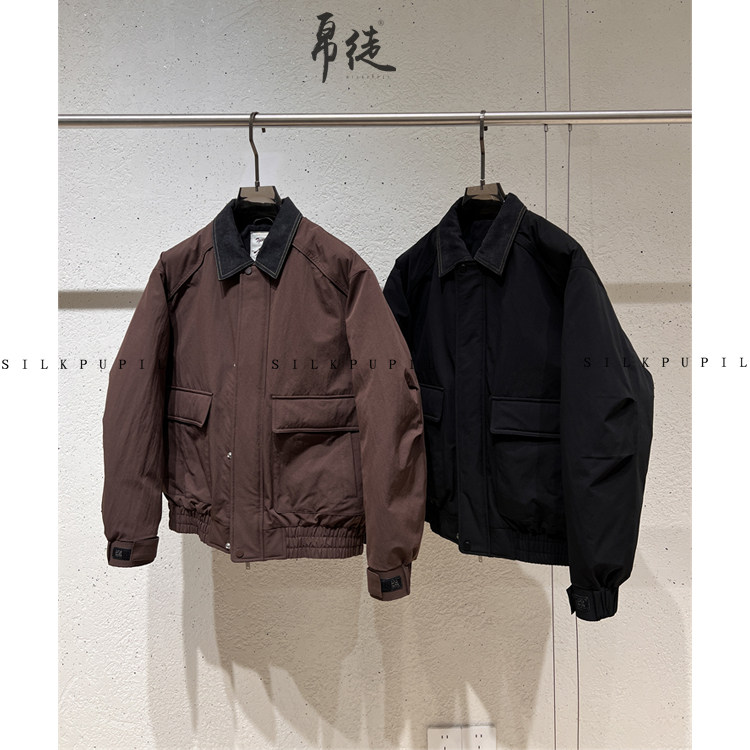 90白鸭绒羽绒服外套假两件设计师款牛仔领子加厚保暖羽绒服夹克男