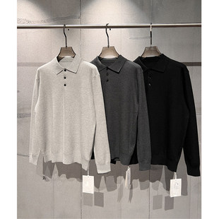 纯色极简老钱套头休闲长袖 100棉翻领POLO针织衫 毛衣上衣 新款 秋季