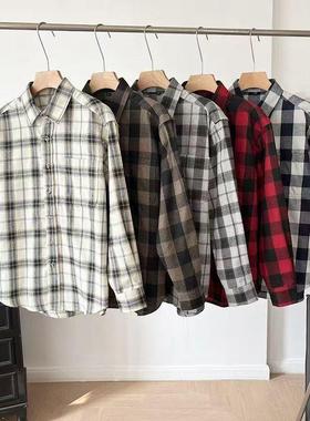 日单春季男装女装法兰绒格子衬衫/长袖衬衣休闲外套470187 470192