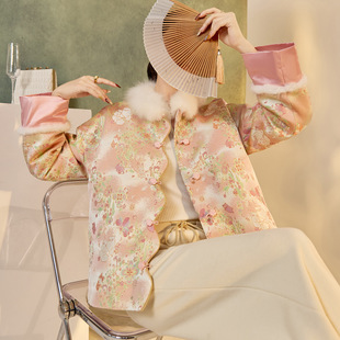 外套提花白鸭绒羽绒服女 狐狸毛领高端新中式 NY032 新款 国风冬季