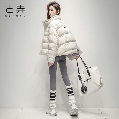波浪分格充绒立领羽绒服女2026新款小个子宽松轻薄休闲保暖短外套