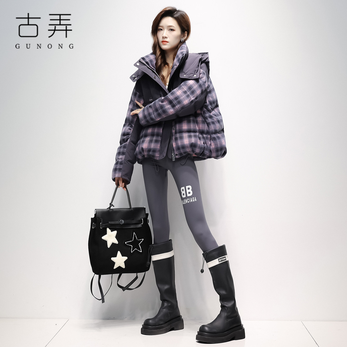 高端时尚百搭格纹短款羽绒服女2026新款冬季防风保暖面包服厚外套图片