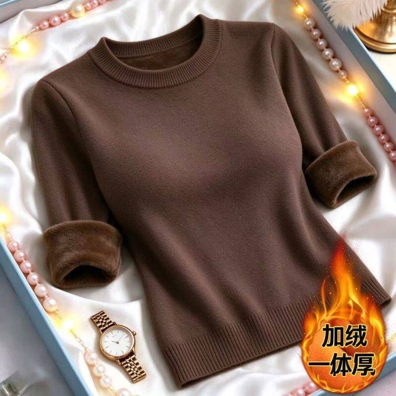 妈妈装一体绒加绒加厚毛衣冬季宽