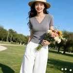 胖MM百搭洋气V领短袖T恤上衣女2026夏季新款修身显瘦紫色短款上衣