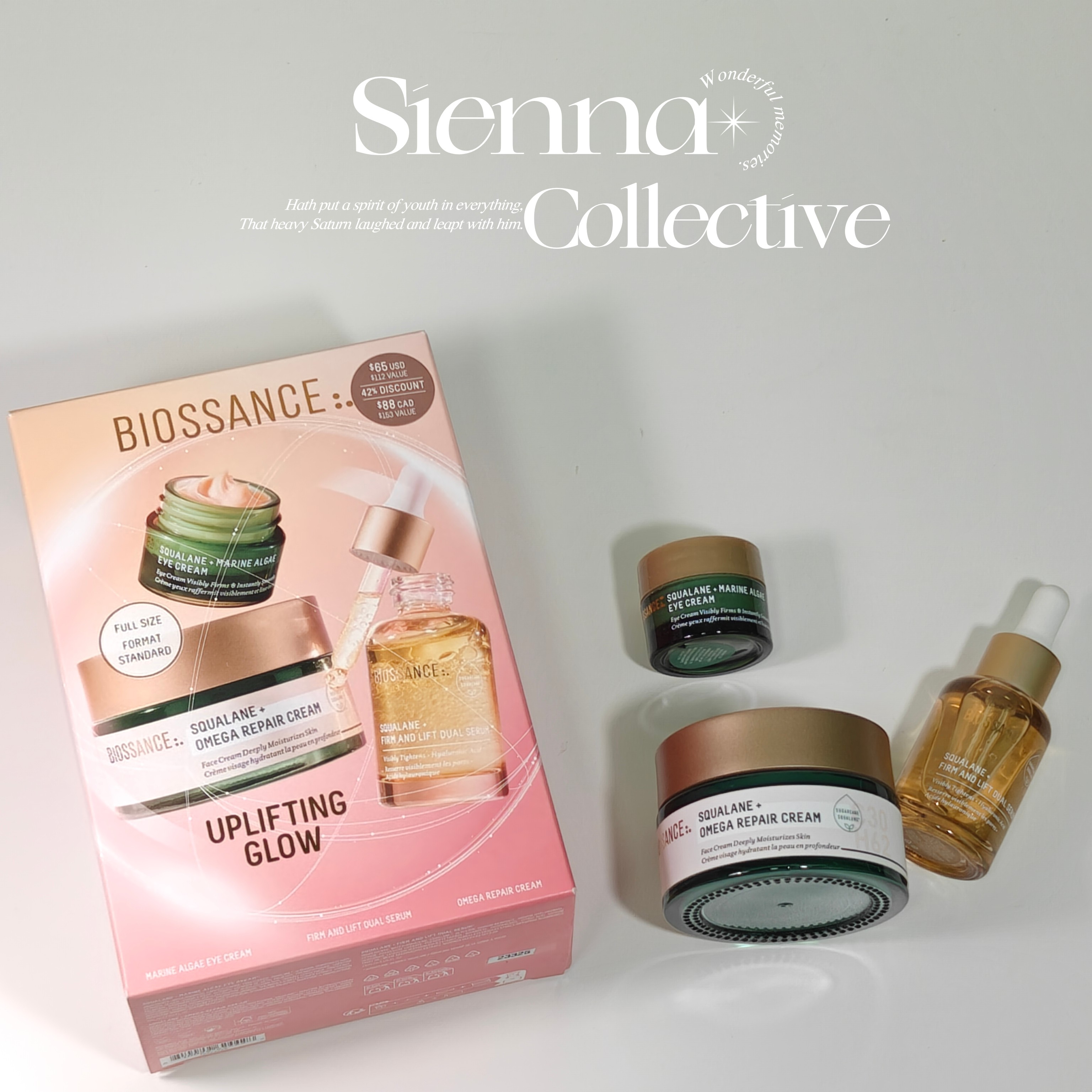 Biossance角鲨烷套装 omega修护面霜50ml+双效精华15ml+眼霜5ml,美容护肤/美体/精油,精华油,淘宝优惠券,粉丝福利购,淘宝优惠卷