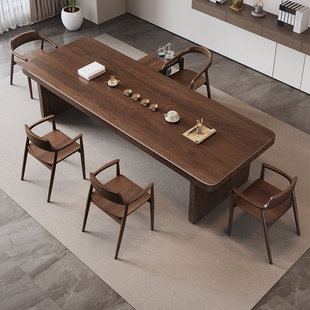 新中式 实木大板茶桌椅组合办公室功夫茶台原木家用现代轻奢泡茶桌