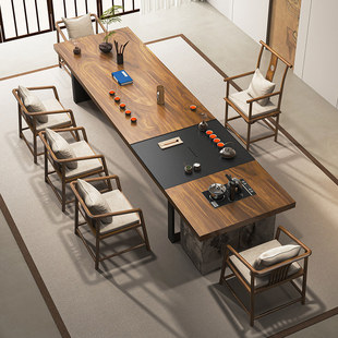 胡桃木实木茶桌办公室大板桌家用客厅现代轻奢2026新款高端泡茶台