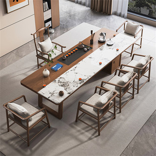 新中式 高端茶台 茶桌收纳岩板双拼茶台实木办公室宋氏美学2026新款