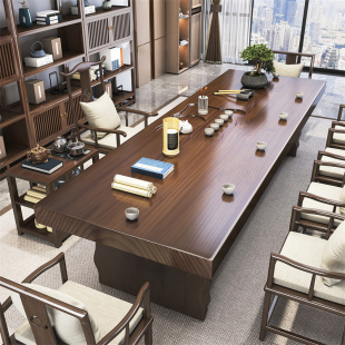 茶桌2026新款 实木茶桌办公室大板茶台客厅喝茶桌椅组合 高端新中式