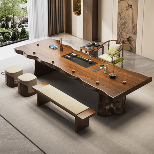 整板茶台茶盘一体泡茶桌椅办公室原木 大板实木茶桌现代客厅中式