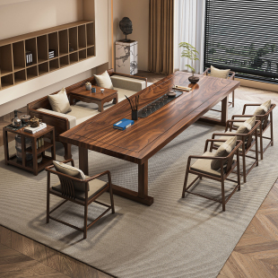 南美胡桃木大板茶桌椅组合实木办公室茶台宋氏美学罗汉床泡茶桌