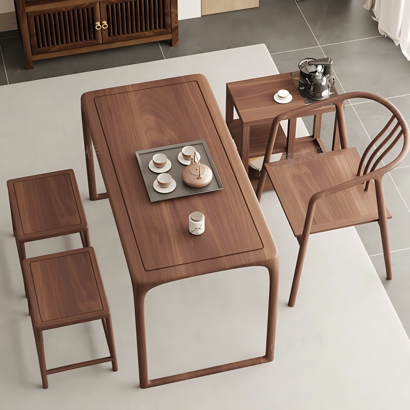 榆木阳台茶桌椅组合家用小型休闲茶台禅意实木新中式茶几泡茶桌椅