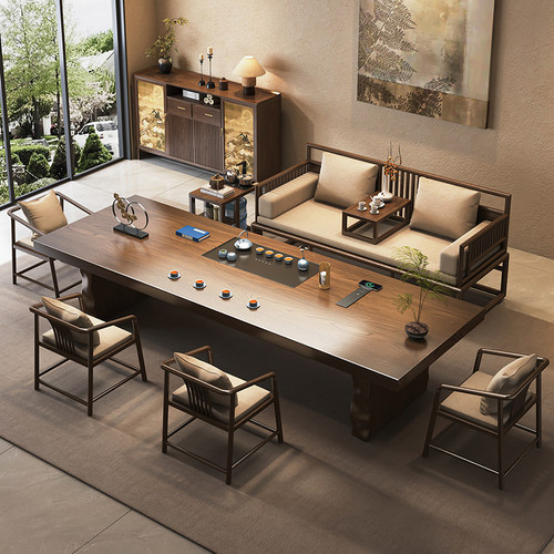 罗汉床茶桌椅组合实木大板家用泡茶台一体宋氏美学新款高端茶桌
