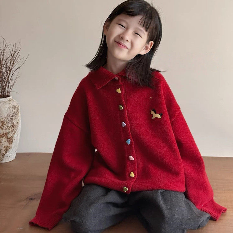 女童毛衣2025新款秋冬季小马圣诞红翻领童装针织衫儿童开衫上衣服,童装/婴儿装/亲子装,毛衣/针织衫,淘宝优惠券,粉丝福利购,淘宝优惠卷