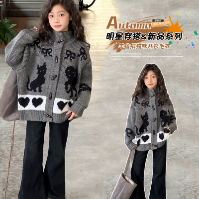 女童猫咪毛衣2025新款针织开衫潮