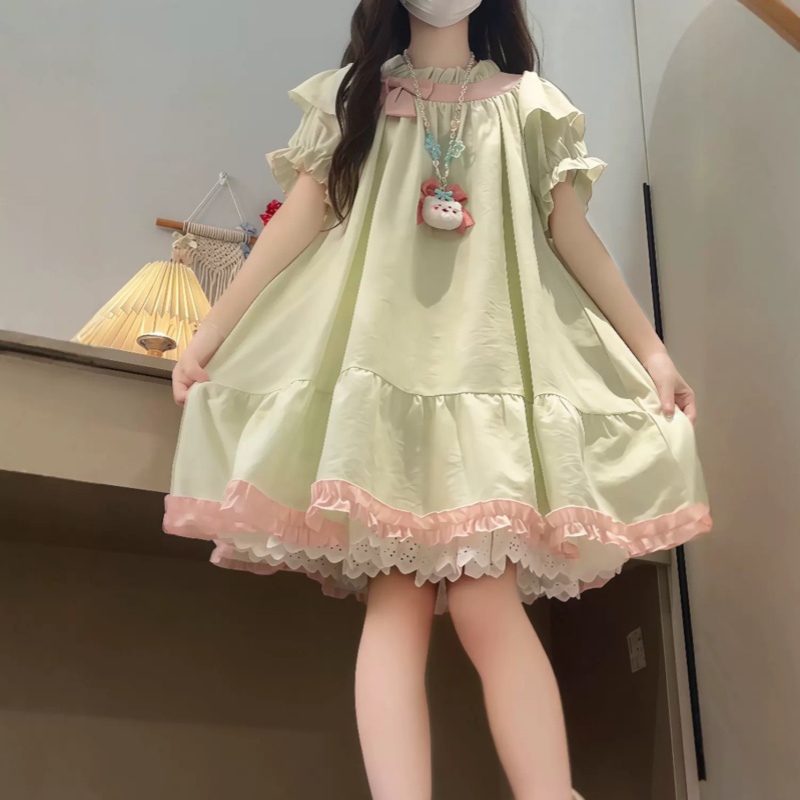 女童连衣裙夏装新花边泡泡袖裙子