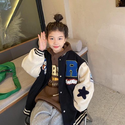 加厚秋冬棒球领贴布绣外套保暖