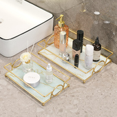 轻奢卫生间台面收纳托盘化妆用品置物架子浴室玻璃托架洗漱台收纳