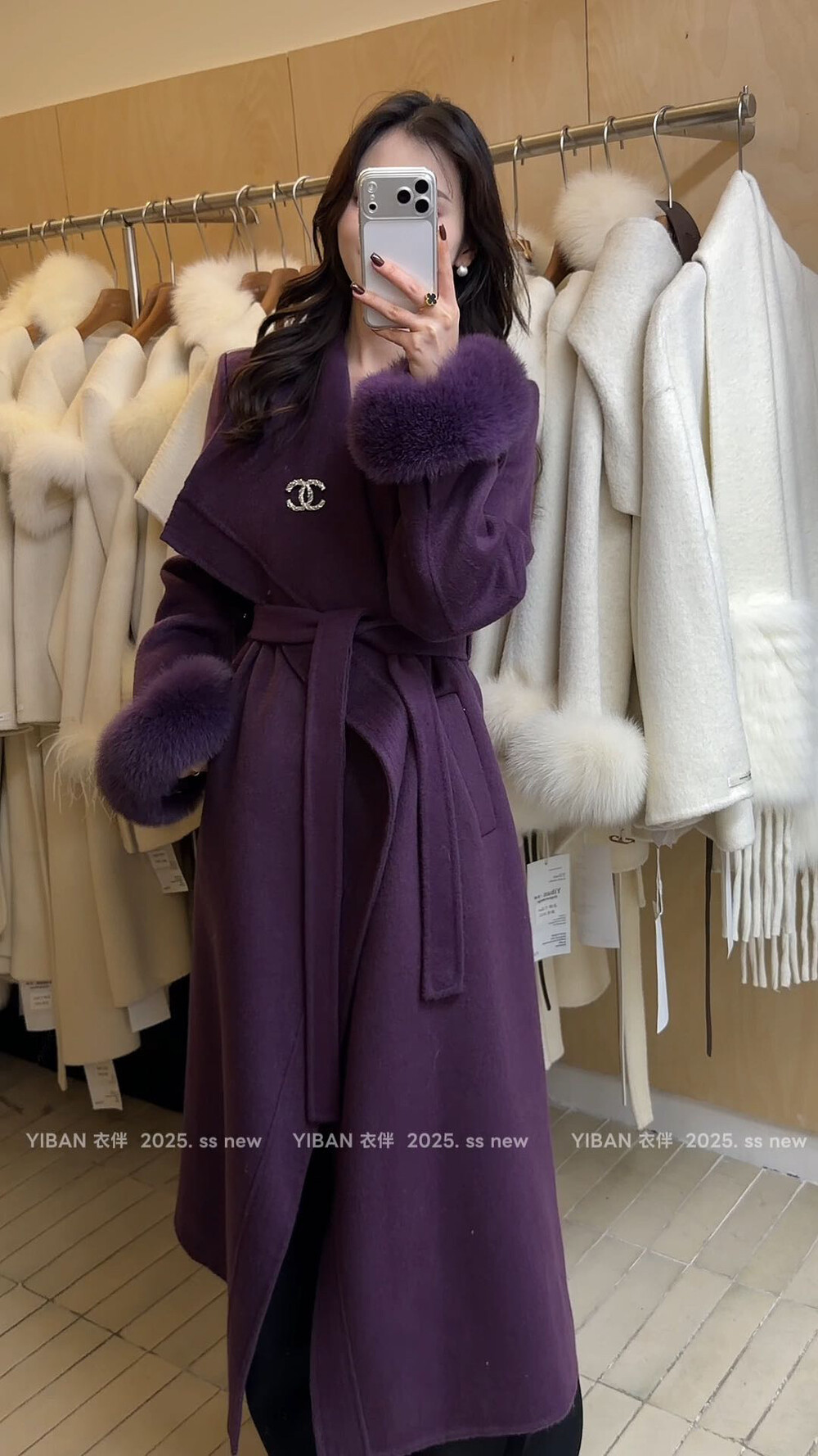 衣伴大翻领双面羊绒大衣女款2025新款冬加厚高级复古长款羊毛外套