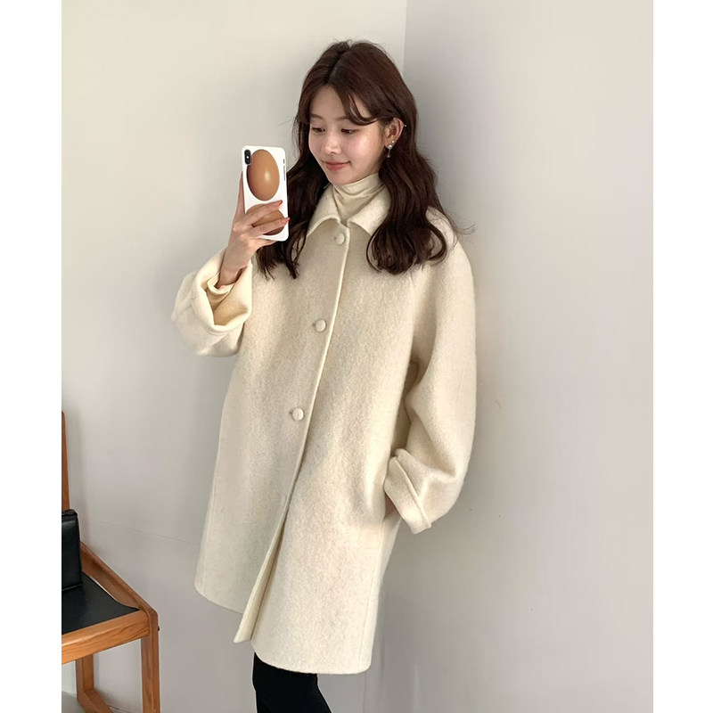 富家千金！韩国鸡蛋家甜美宽松翻领双面羊毛大衣 气质中长款外套,女装/女士精品,毛呢外套,淘宝优惠券,粉丝福利购,淘宝优惠卷