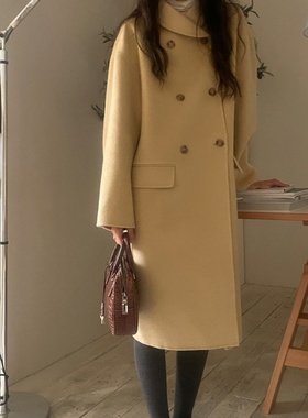 韩货源头工厂~eon 宽松气质彼得潘领双排扣手工双面呢羊毛大衣