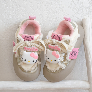 秋冬新款女童加绒软底板鞋幼儿童卡通大头鞋中大童防滑保暖运动鞋