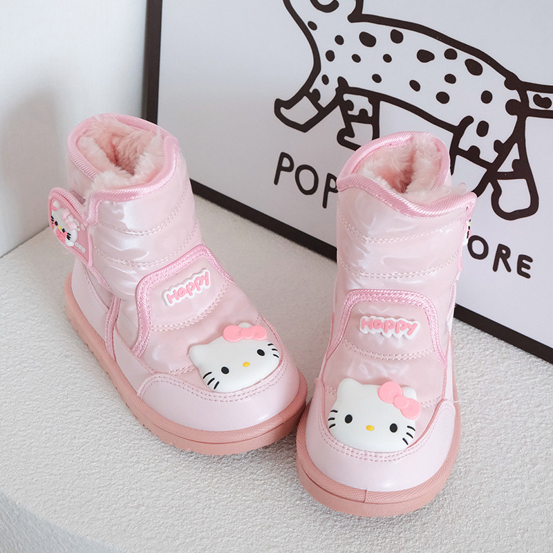 女童粉色雪地靴加绒冬季加厚户外防寒保暖宝宝皮面儿童超厚大棉鞋