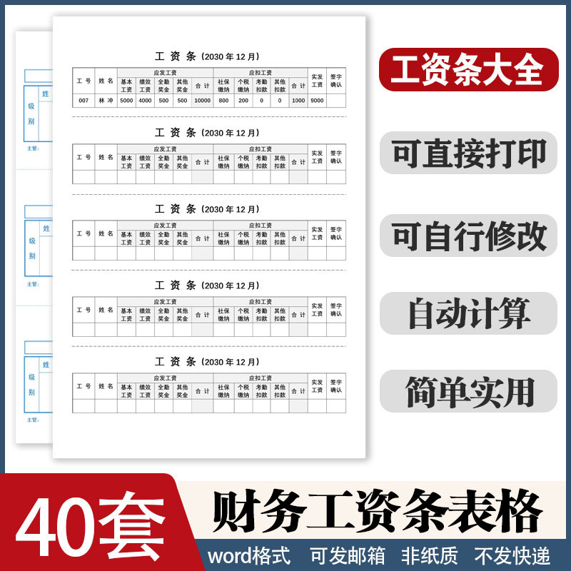 工资表格excel电子版模板 工资发放明细表 薪资单 简单的工资单属于什么档次？