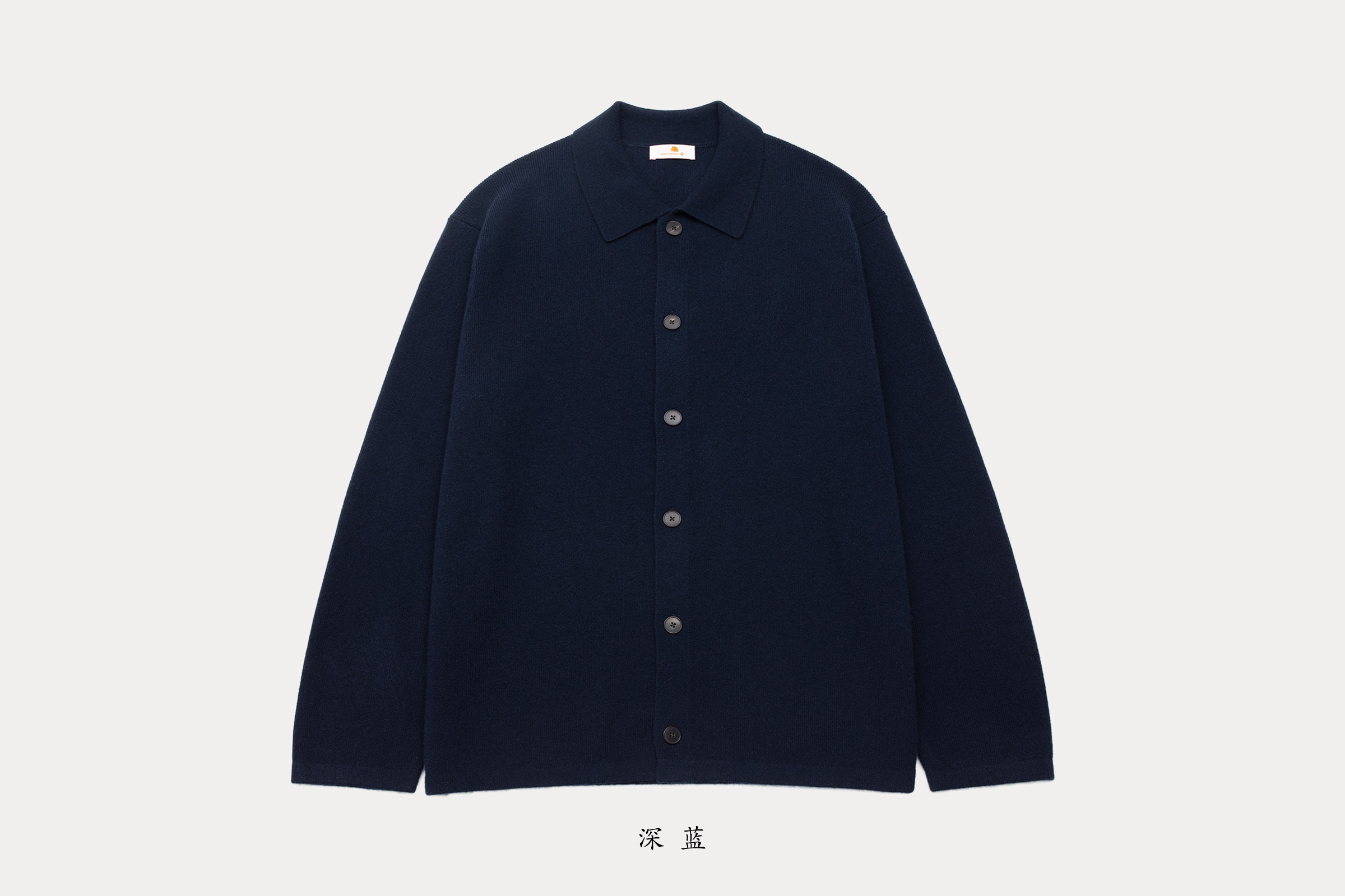 小金象山羊绒100%男12针四平组织中厚宽松休闲Polo领长袖纽扣开衫