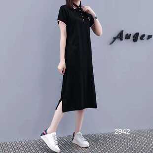 外贸原单大码时尚女装过膝裙子宽松休闲显瘦polo领洋气减龄连衣裙
