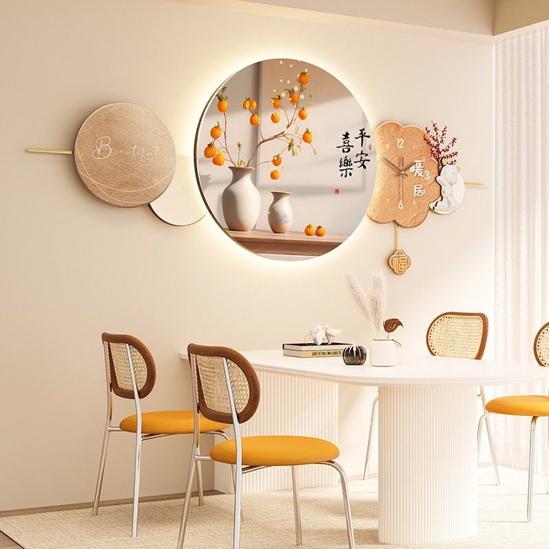 平安喜乐餐厅装饰画带钟表现代轻奢客厅背景墙立体感氛围灯壁画,家居饰品,氛围画/灯画,淘宝优惠券,粉丝福利购,淘宝优惠卷