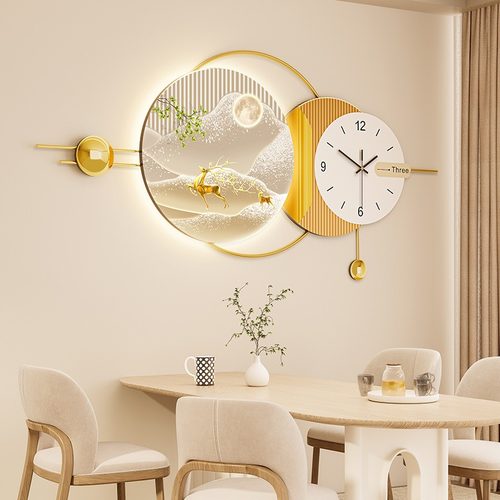 餐厅装饰画带钟表氛围灯挂画