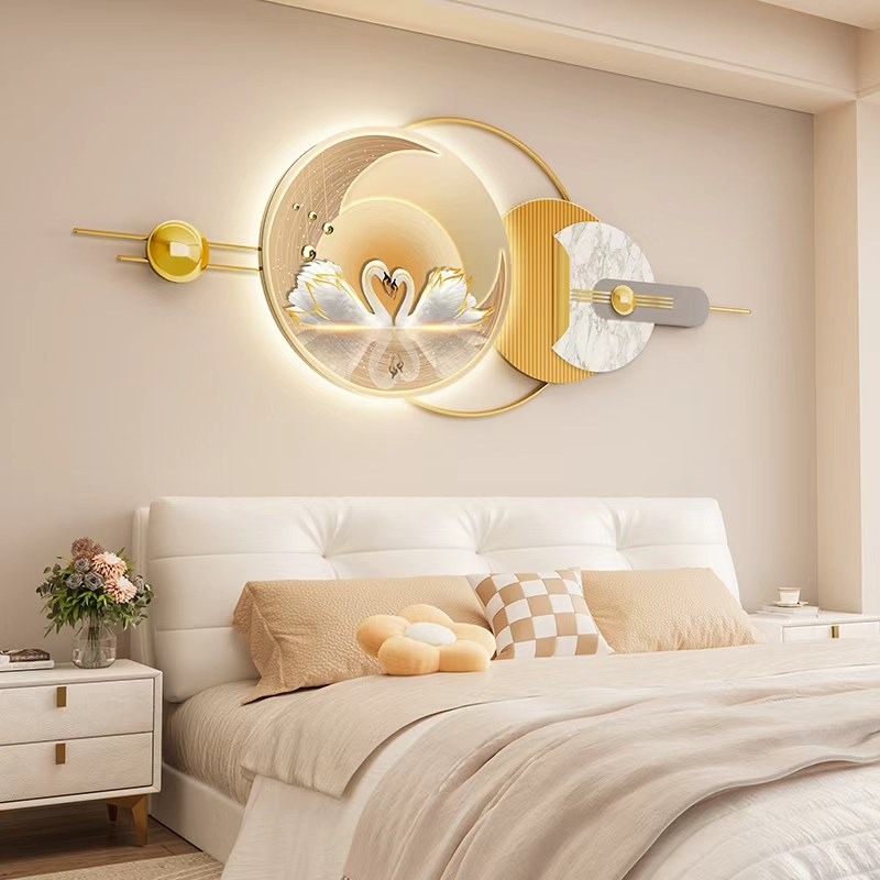 卧室装饰画主卧床头挂画轻奢高级感房间背景墙画天鹅温馨新款壁画