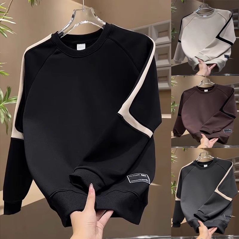 秋冬新款美式复古拼色卫衣男简约